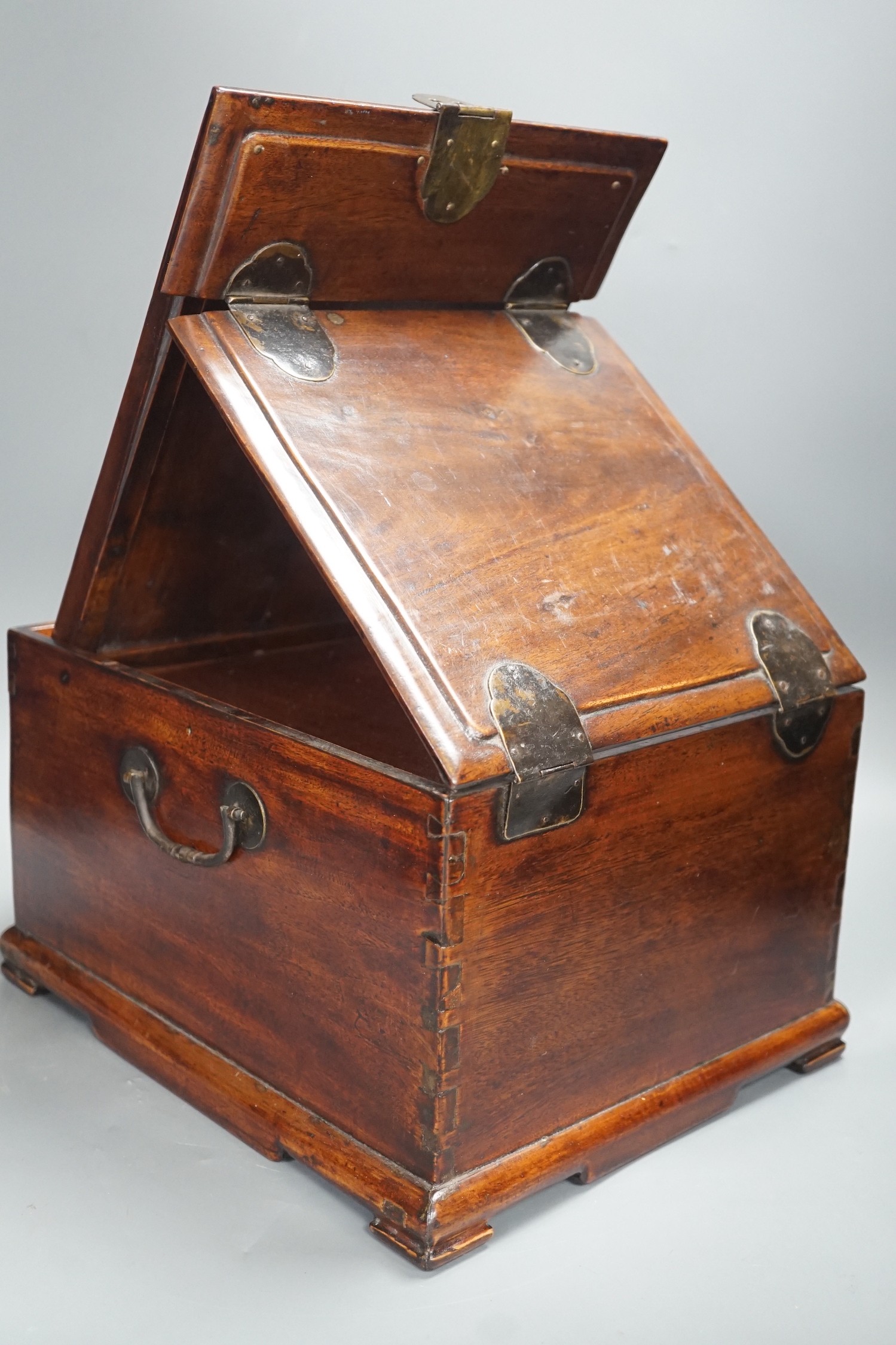 A late 19th century Chinese hardwood and bone inlaid jewellery box. 18.5cm tall